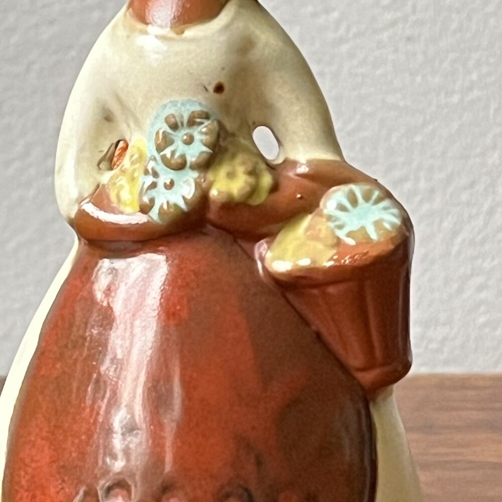 Mid-Century Japanese Ceramic Flower Girl Clay Bell 5.25" Vintage - Picture 8 of 14